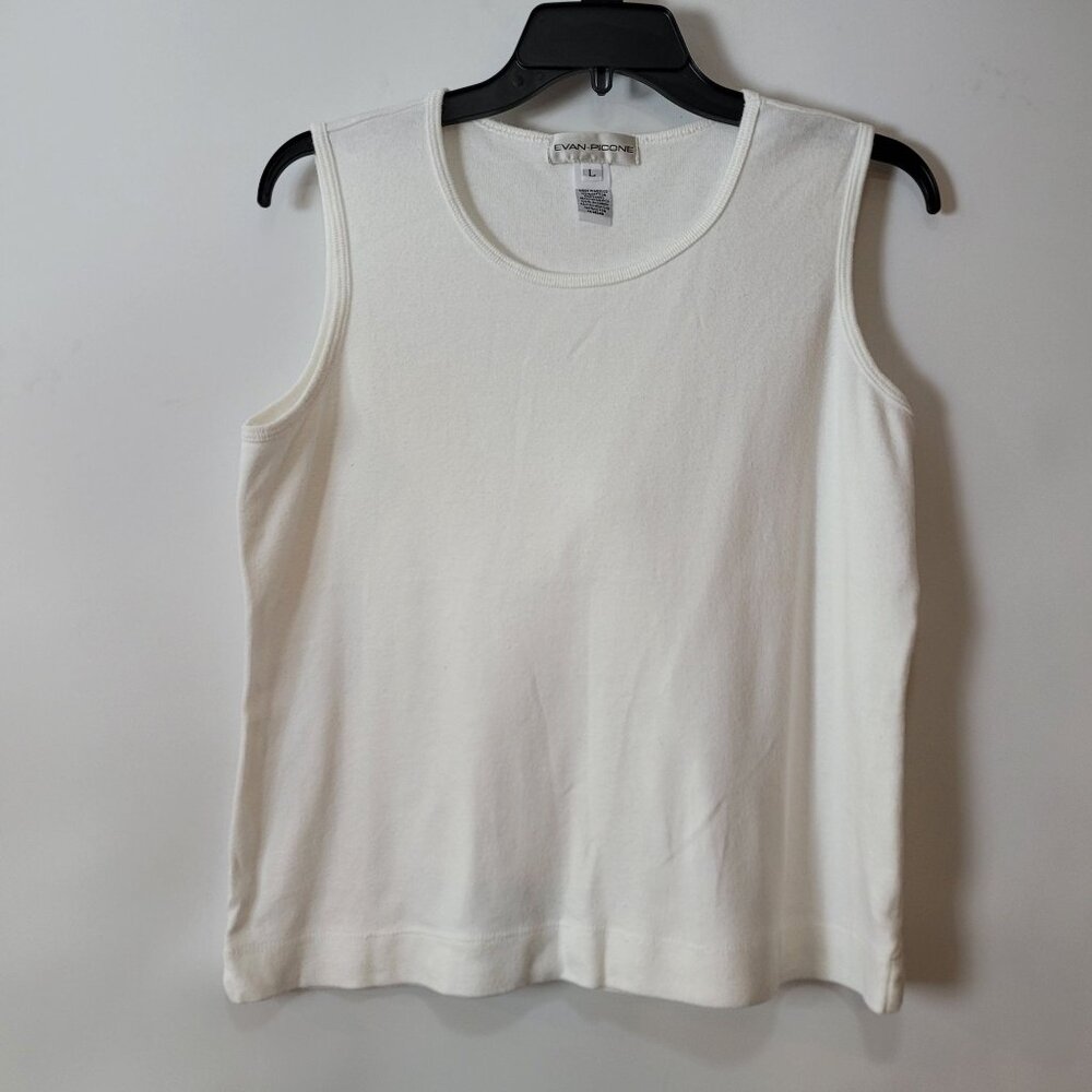 EVAN PICONE White Sleeveless Cotton Knit Short Top Sz. Lg.